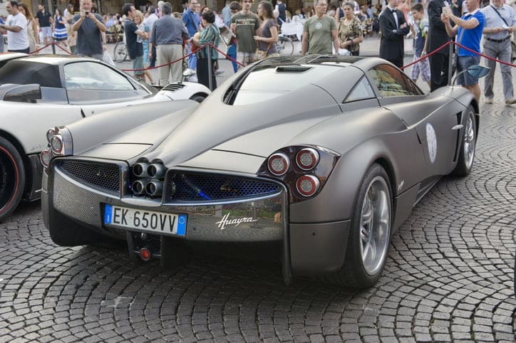 Pagani Huayra on display outdoors in Italy.