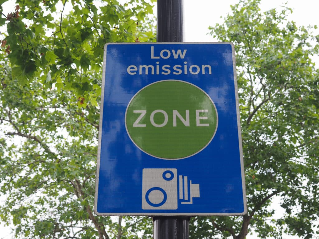 Low emission zone sign in London, UK